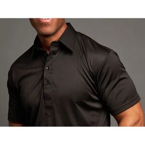 Collars & Co Men Size Large Dress Collar Polo Black Short Sleeve Performance
